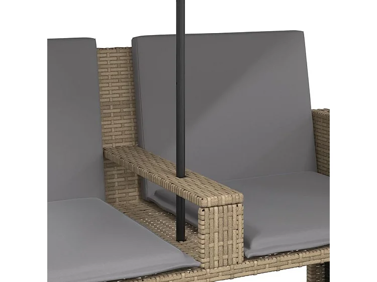 Canapé de jardin 2 places avec parasol et tabourets beige rotin