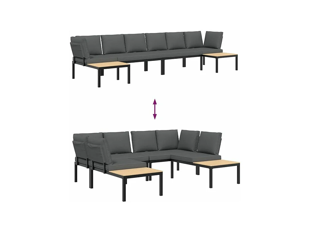 Salon de jardin 4 pcs avec coussins noir aluminium