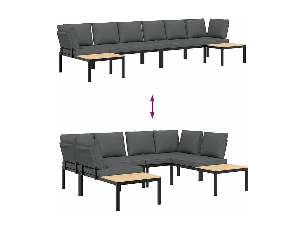 Salon de jardin 4 pcs avec coussins noir aluminium