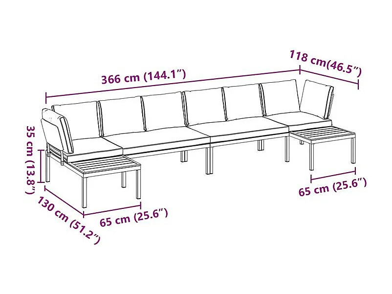 Salon de jardin 4 pcs avec coussins noir aluminium