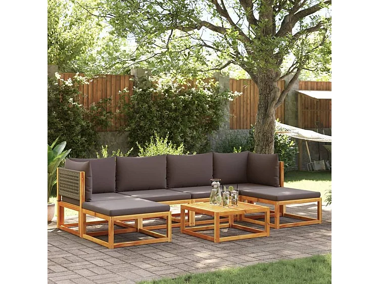 Salon de jardin avec coussins 7 pcs bois massif d'acacia