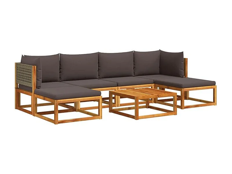 Salon de jardin avec coussins 7 pcs bois massif d'acacia