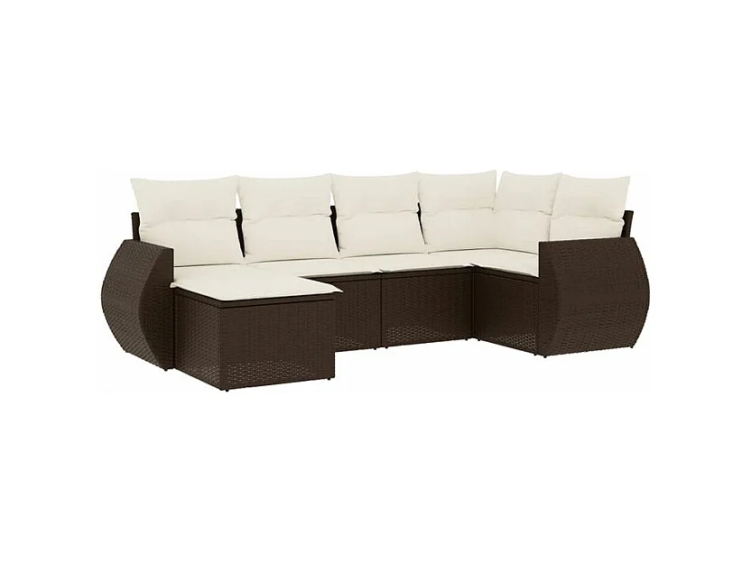 Salon de jardin avec coussins 6 pcs marron résine tressée