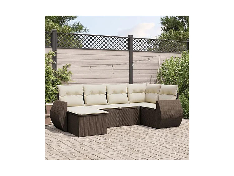 Salon de jardin avec coussins 6 pcs marron résine tressée
