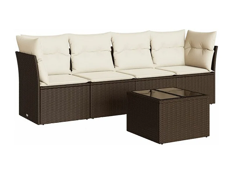 Salon de jardin avec coussins 5 pcs marron résine tressée