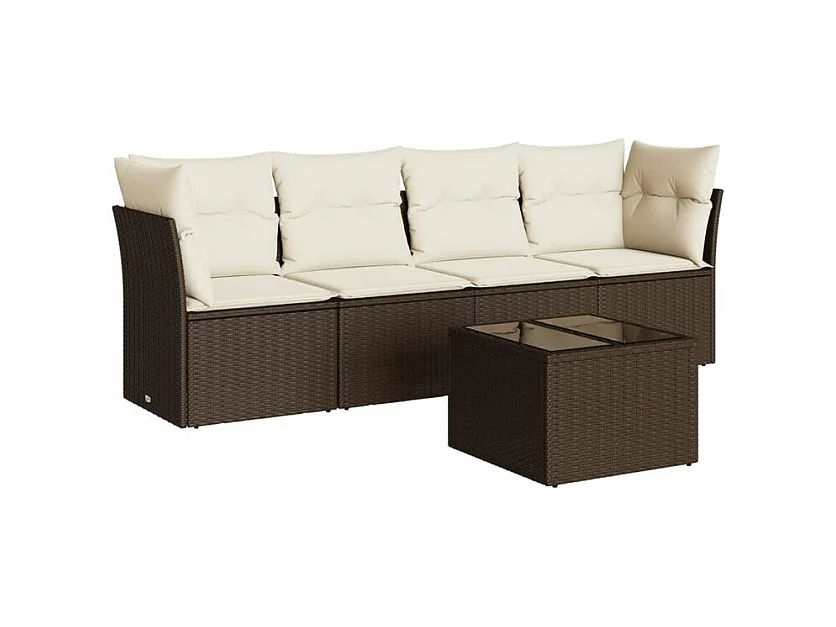 Salon de jardin avec coussins 5 pcs marron résine tressée