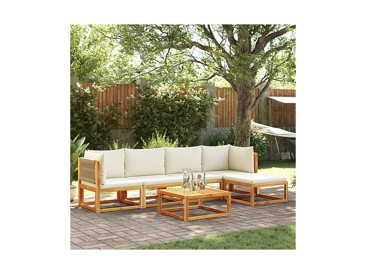 Salon de jardin avec coussins 6 pcs bois d'acacia solide
