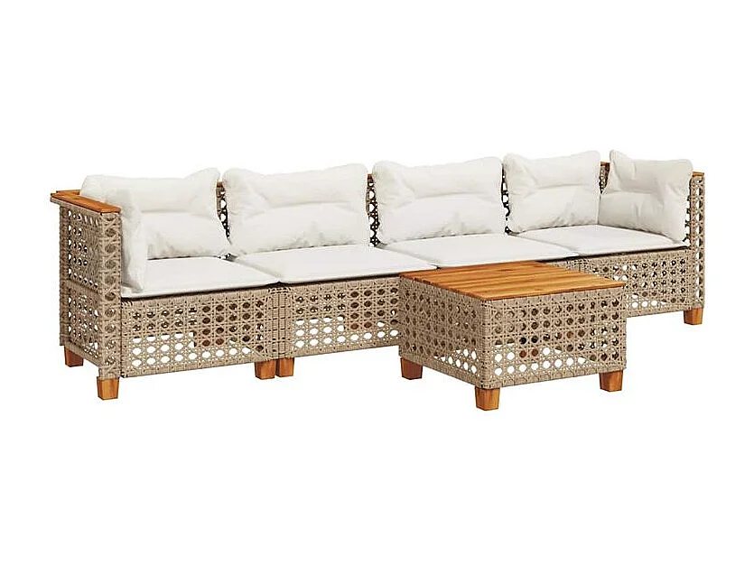 Salon de jardin avec coussins 5 pcs beige résine tressée