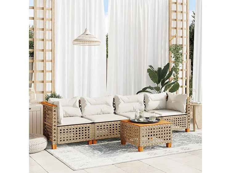 Salon de jardin avec coussins 5 pcs beige résine tressée