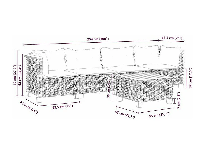 Salon de jardin avec coussins 5 pcs beige résine tressée