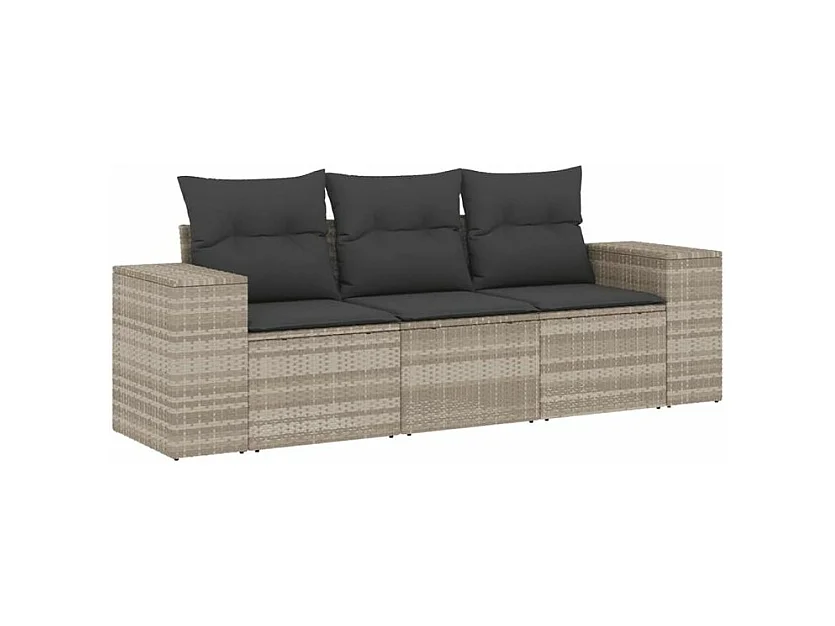 Salon de jardin avec coussins 3 pcs gris clair résine tressée