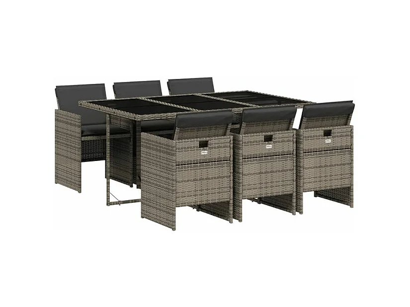 Ensemble à manger de jardin et coussins 7 pcs gris rotin