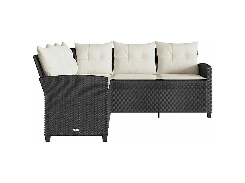 Canapés en forme de L avec coussins noir résine tressée