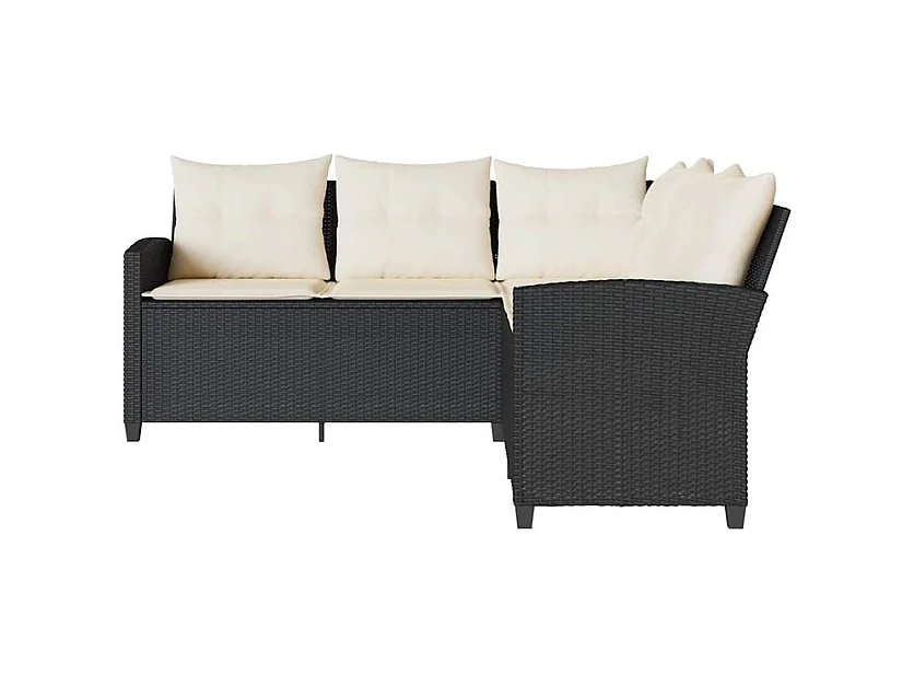 Canapés en forme de L avec coussins noir résine tressée