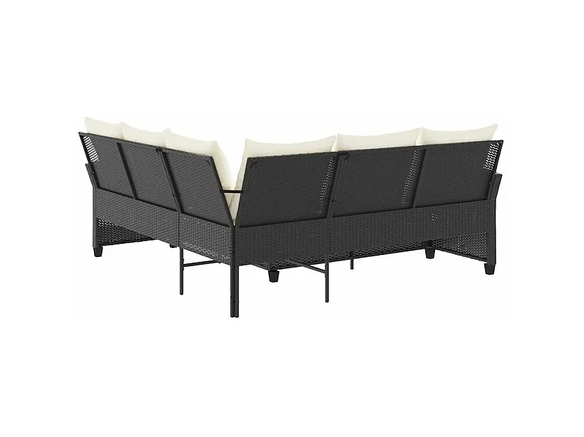 Canapés en forme de L avec coussins noir résine tressée