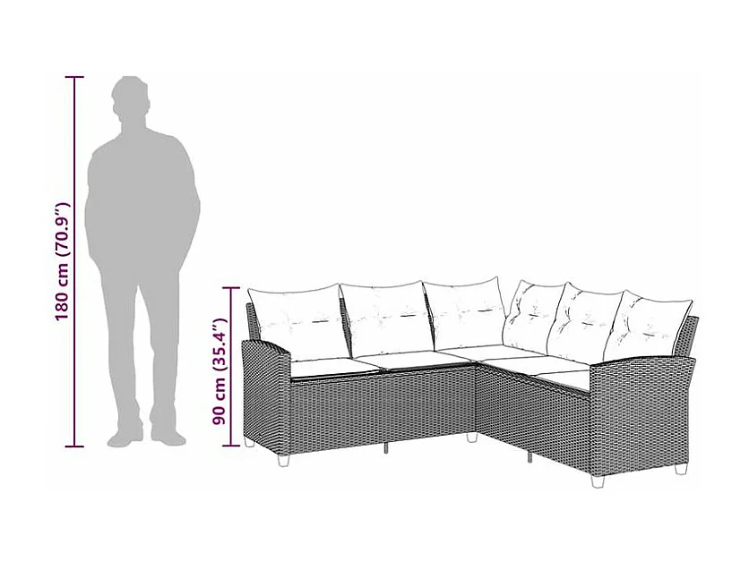 Canapés en forme de L avec coussins noir résine tressée