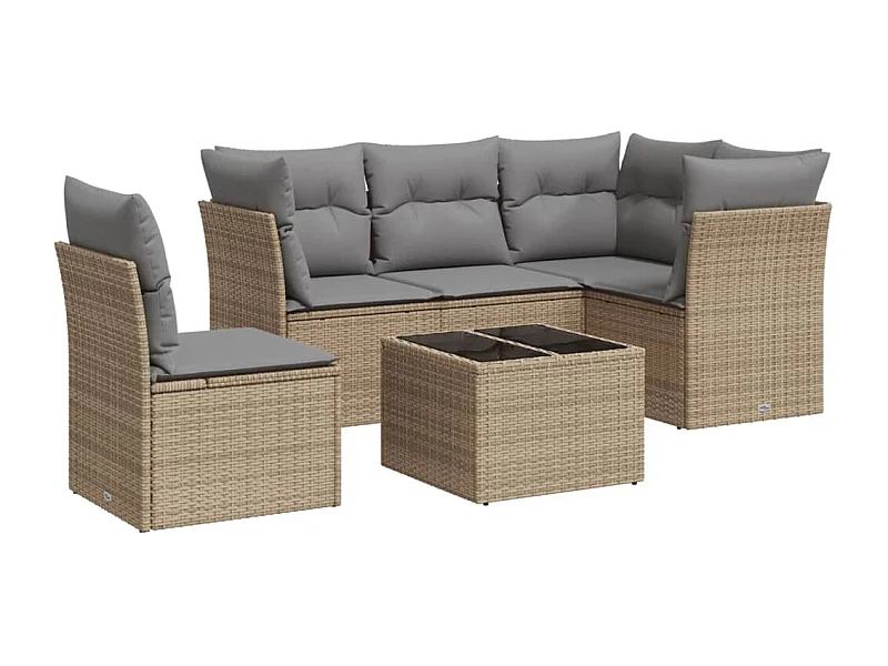 Salon de jardin avec coussins 6 pcs beige résine tressée