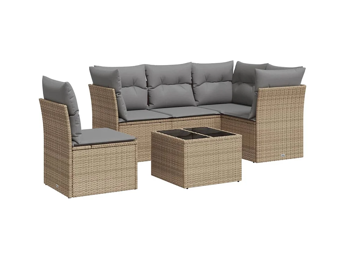 Salon de jardin avec coussins 6 pcs beige résine tressée