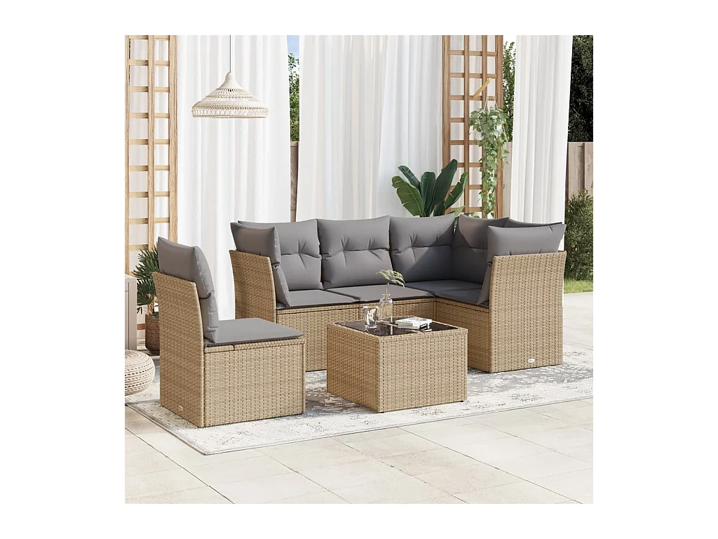 Salon de jardin avec coussins 6 pcs beige résine tressée