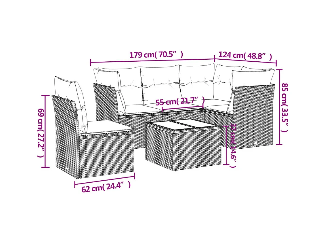 Salon de jardin avec coussins 6 pcs beige résine tressée
