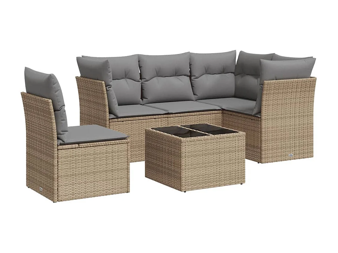 Salon de jardin avec coussins 6 pcs beige résine tressée