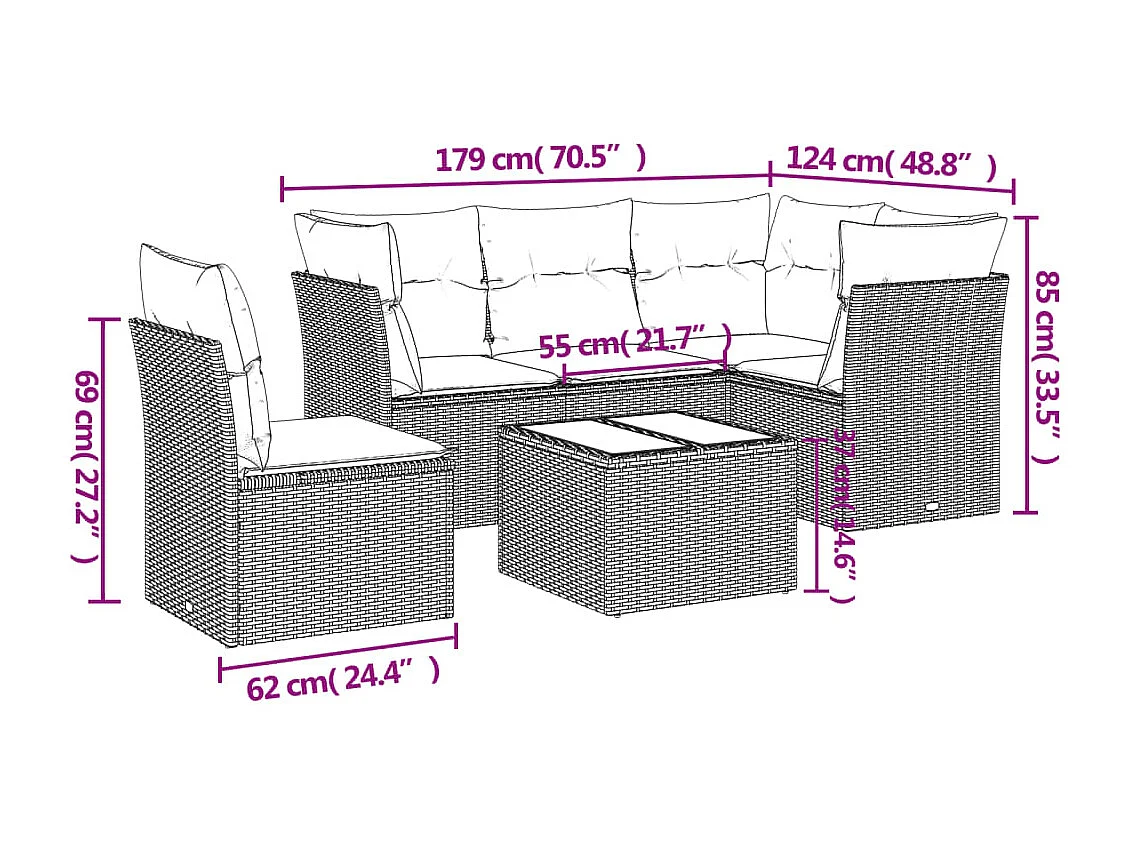 Salon de jardin avec coussins 6 pcs beige résine tressée