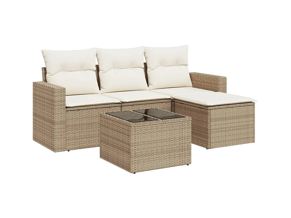 Salon de jardin avec coussins 5 pcs beige résine tressée