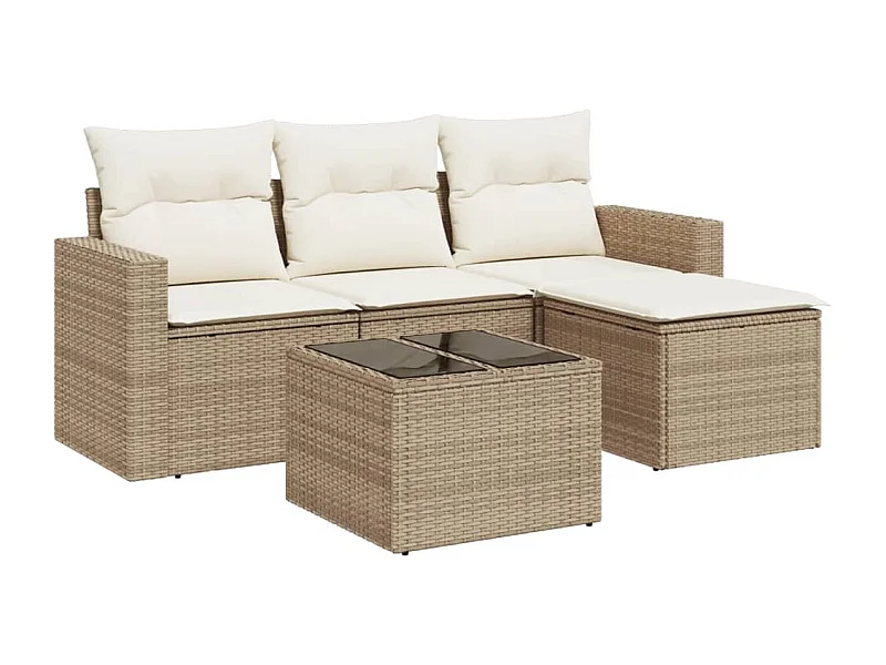 Salon de jardin avec coussins 5 pcs beige résine tressée