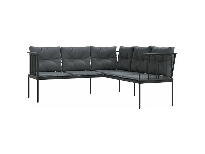 Canapé de jardin avec coussins forme de L noir acier textilène