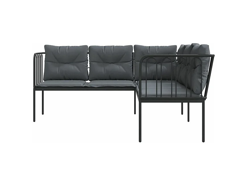 Canapé de jardin avec coussins forme de L noir acier textilène