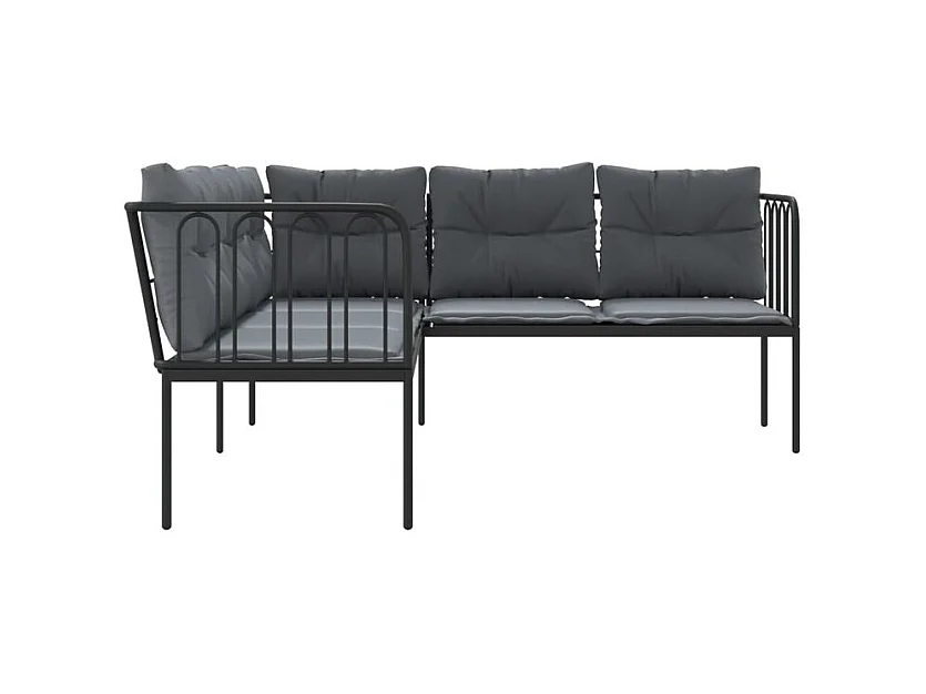 Canapé de jardin avec coussins forme de L noir acier textilène