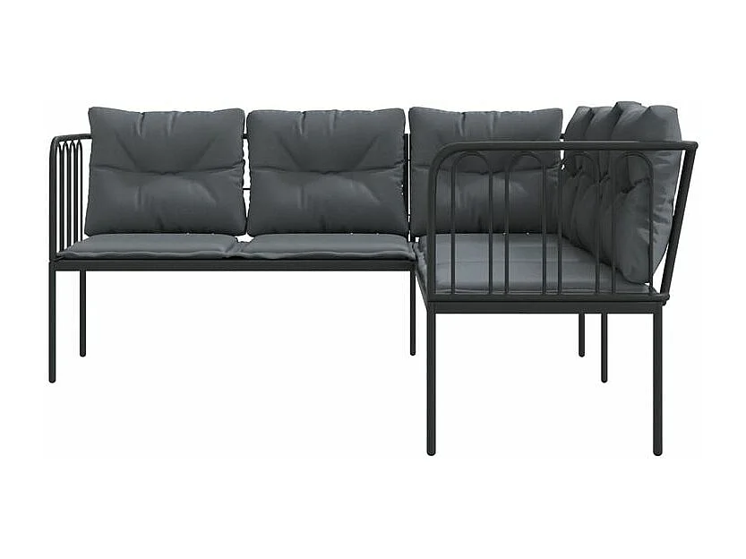 Canapé de jardin avec coussins forme de L noir acier textilène