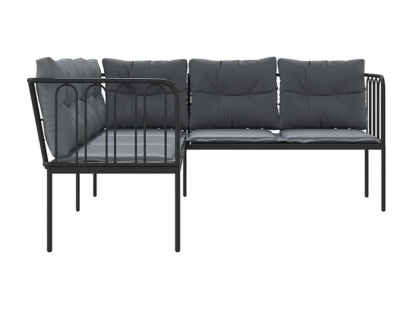 Canapé de jardin avec coussins forme de L noir acier textilène