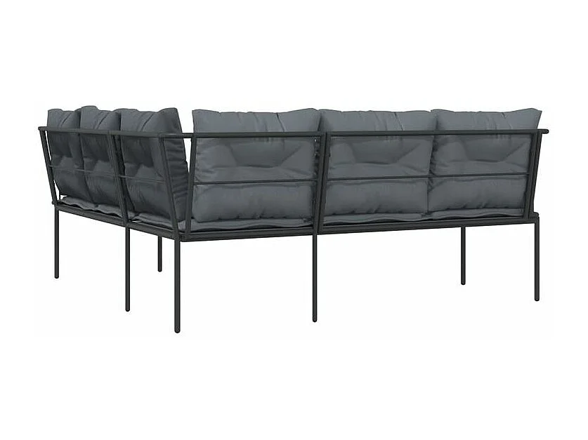 Canapé de jardin avec coussins forme de L noir acier textilène