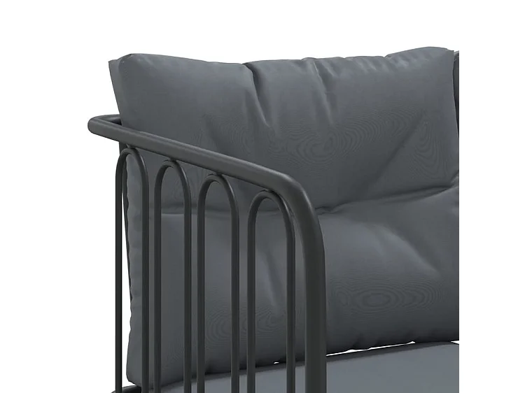 Canapé de jardin avec coussins forme de L noir acier textilène