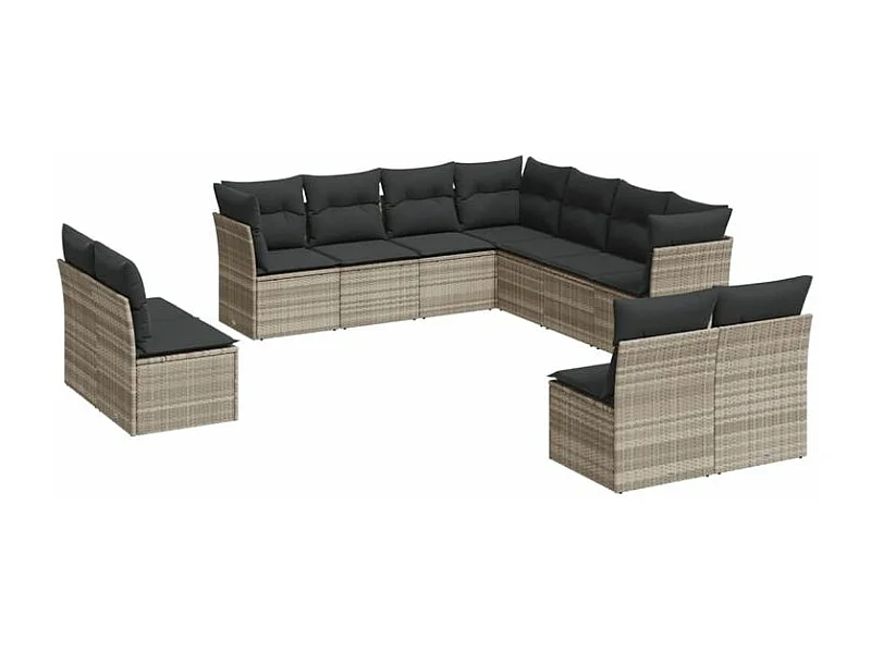 Salon de jardin 11 pcs avec coussins gris clair résine tressée