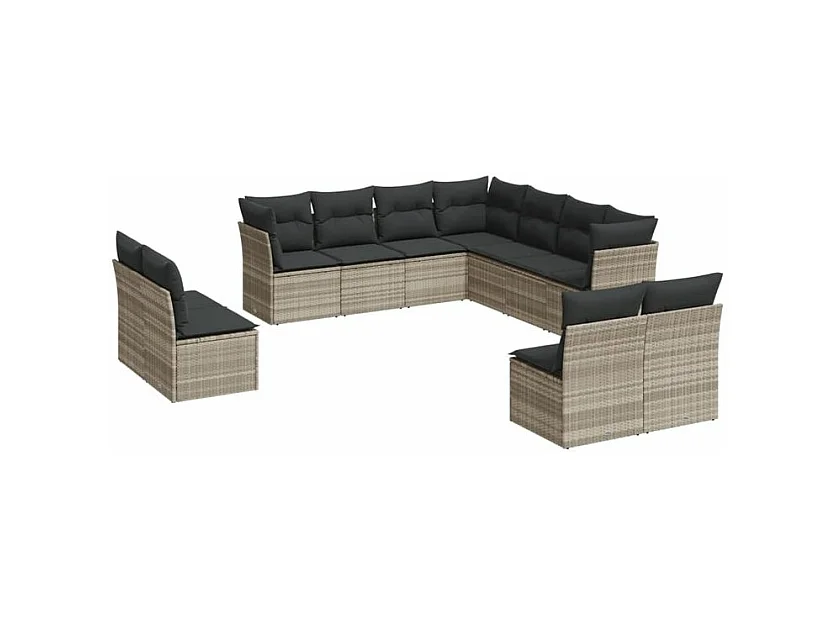 Salon de jardin 11 pcs avec coussins gris clair résine tressée