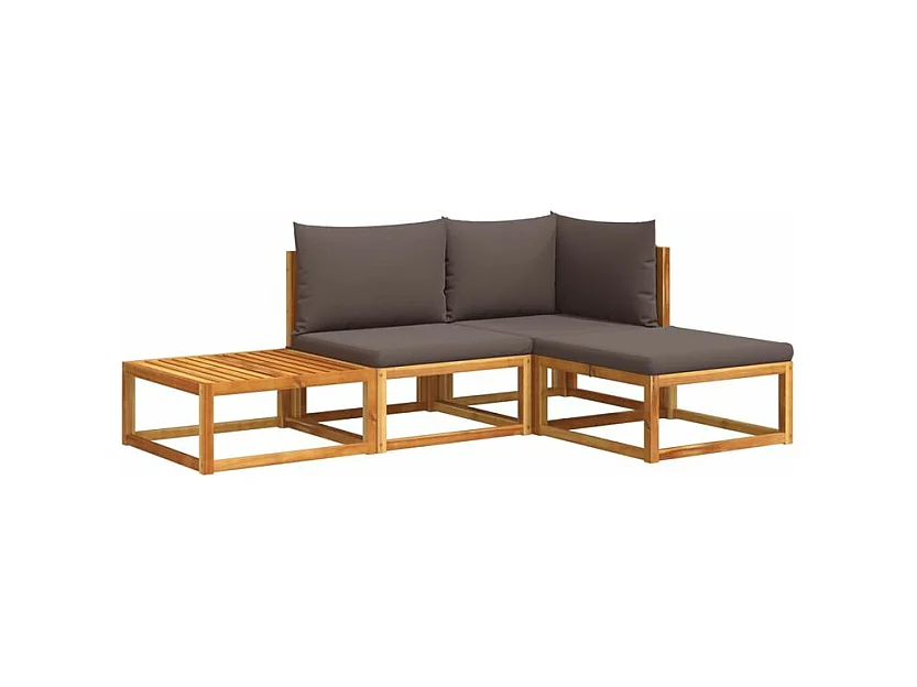 Salon de jardin avec coussins 4 pcs bois d'acacia massif