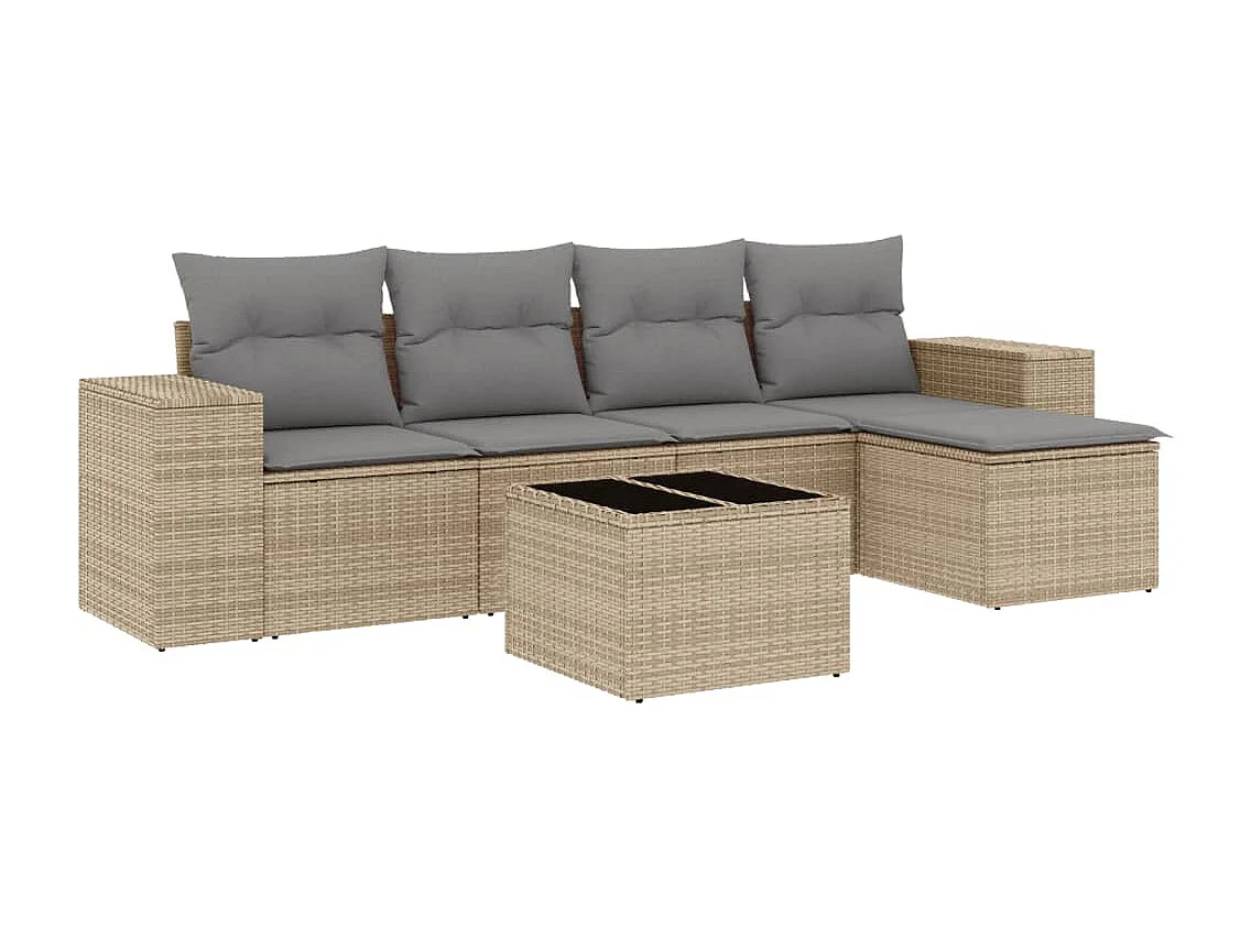 Salon de jardin avec coussins 6 pcs beige résine tressée