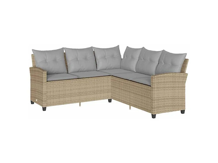 Canapés en forme de L avec coussins beige résine tressée