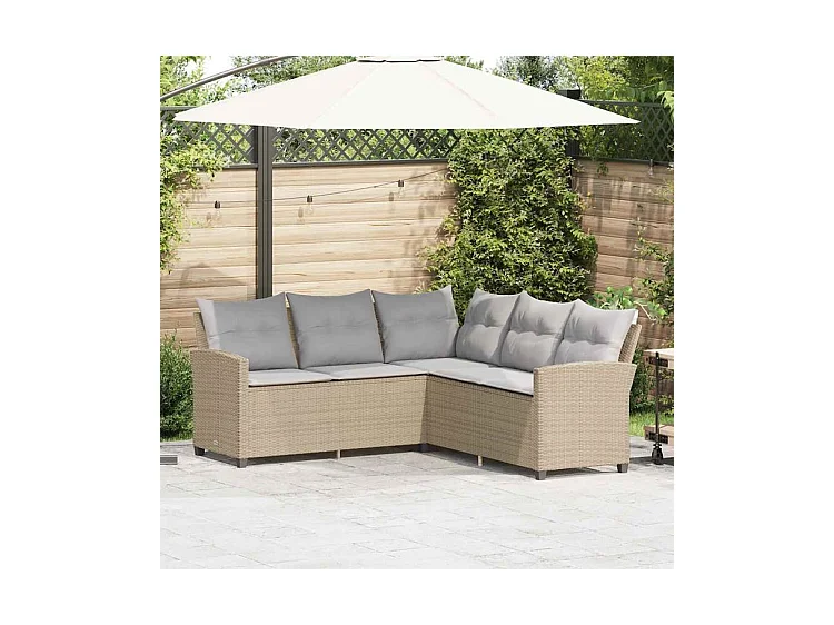 Canapés en forme de L avec coussins beige résine tressée