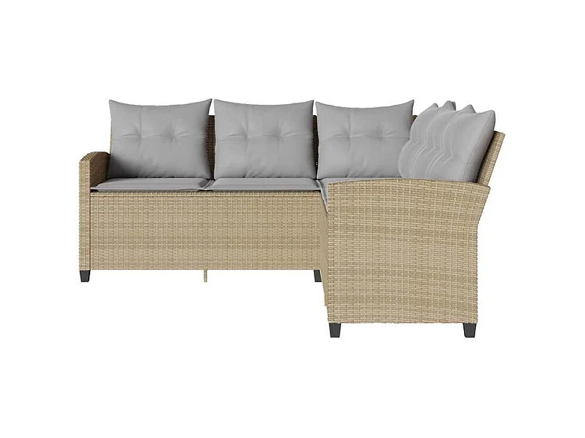 Canapés en forme de L avec coussins beige résine tressée