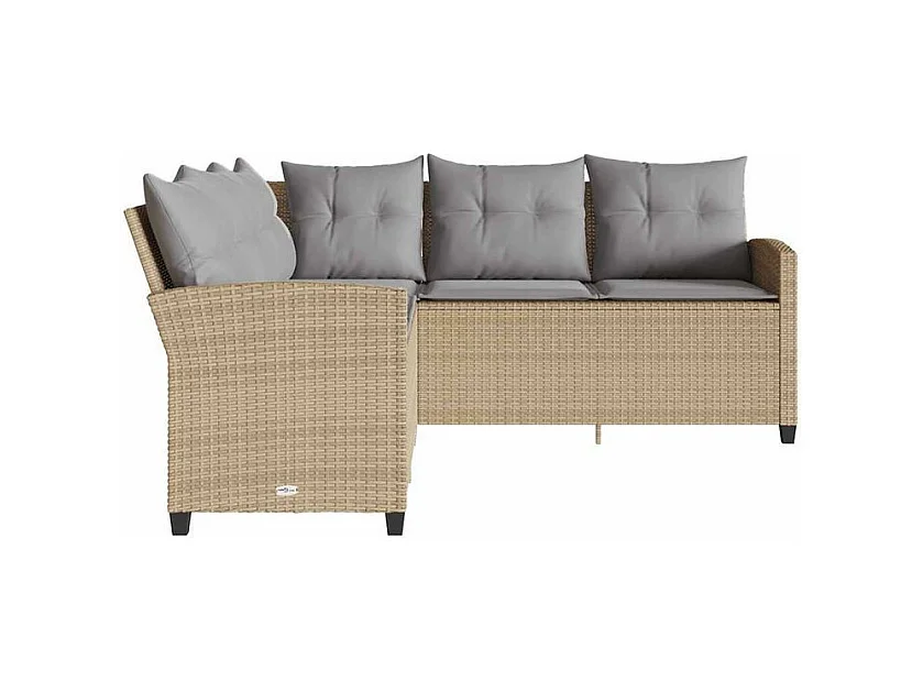 Canapés en forme de L avec coussins beige résine tressée