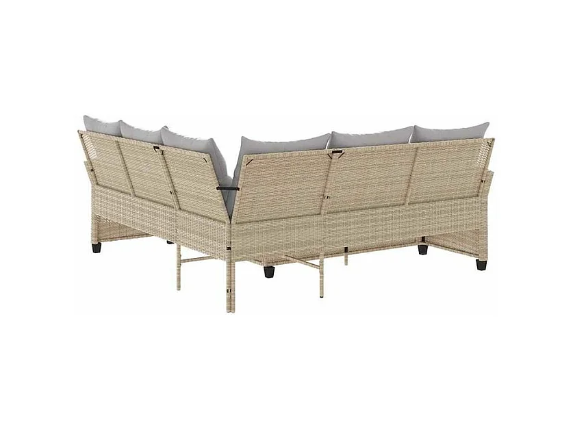 Canapés en forme de L avec coussins beige résine tressée