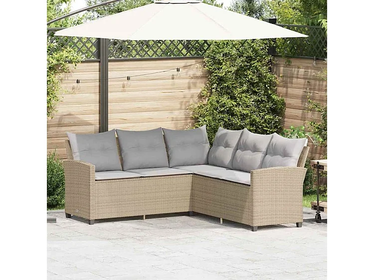 Canapés en forme de L avec coussins beige résine tressée