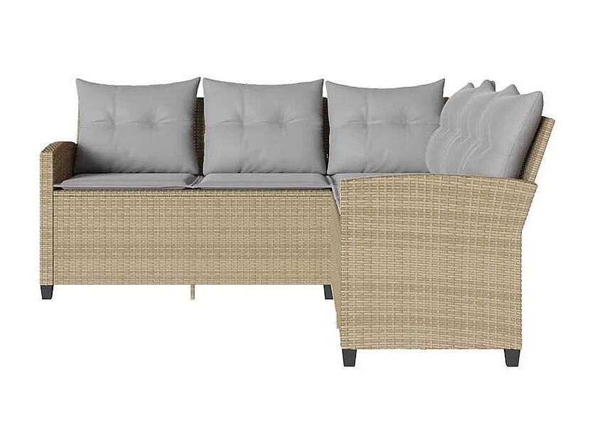 Canapés en forme de L avec coussins beige résine tressée