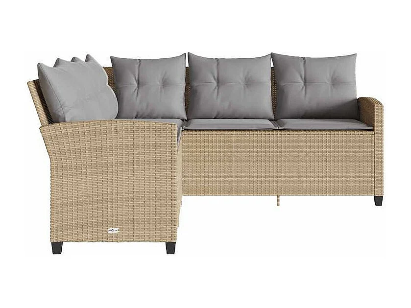 Canapés en forme de L avec coussins beige résine tressée