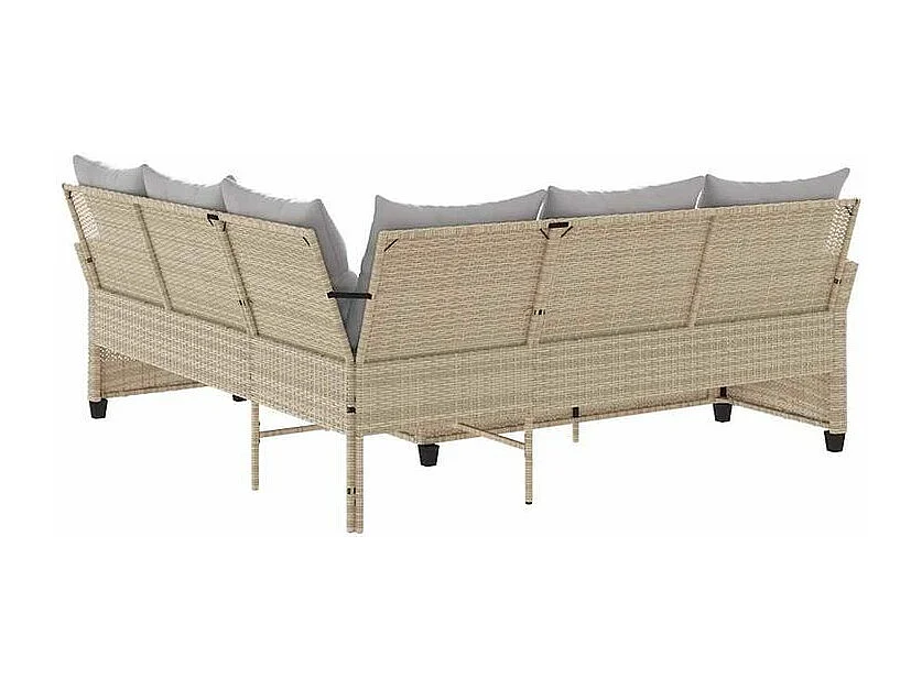 Canapés en forme de L avec coussins beige résine tressée
