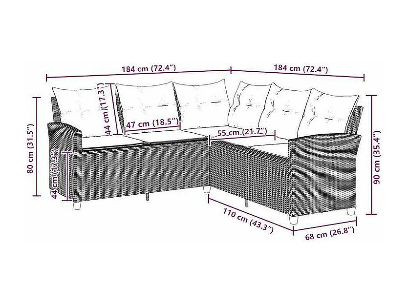 Canapés en forme de L avec coussins beige résine tressée