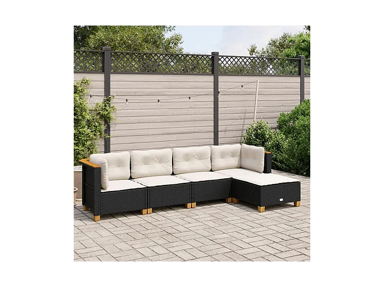 Salon de jardin 5 pcs avec coussins noir résine tressée